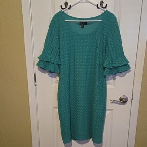 Ronni Nicole Textured Green Dress with Ruffle Sleeves